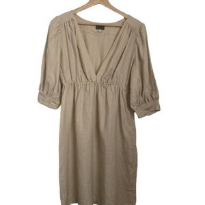 Chic Beige Long Sleeve Dress 100%Linen